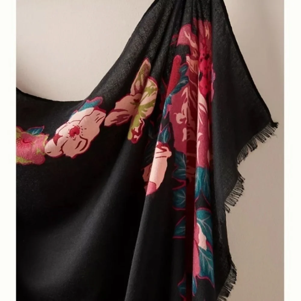 Anthropologie Black Floral Oversized Scarf - Picture 12 of 12